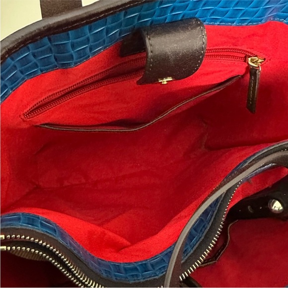 Dooney & Bourke Bright Blue Woven Leather Bucket Bag with Brown Trim - Picture 9 of 13